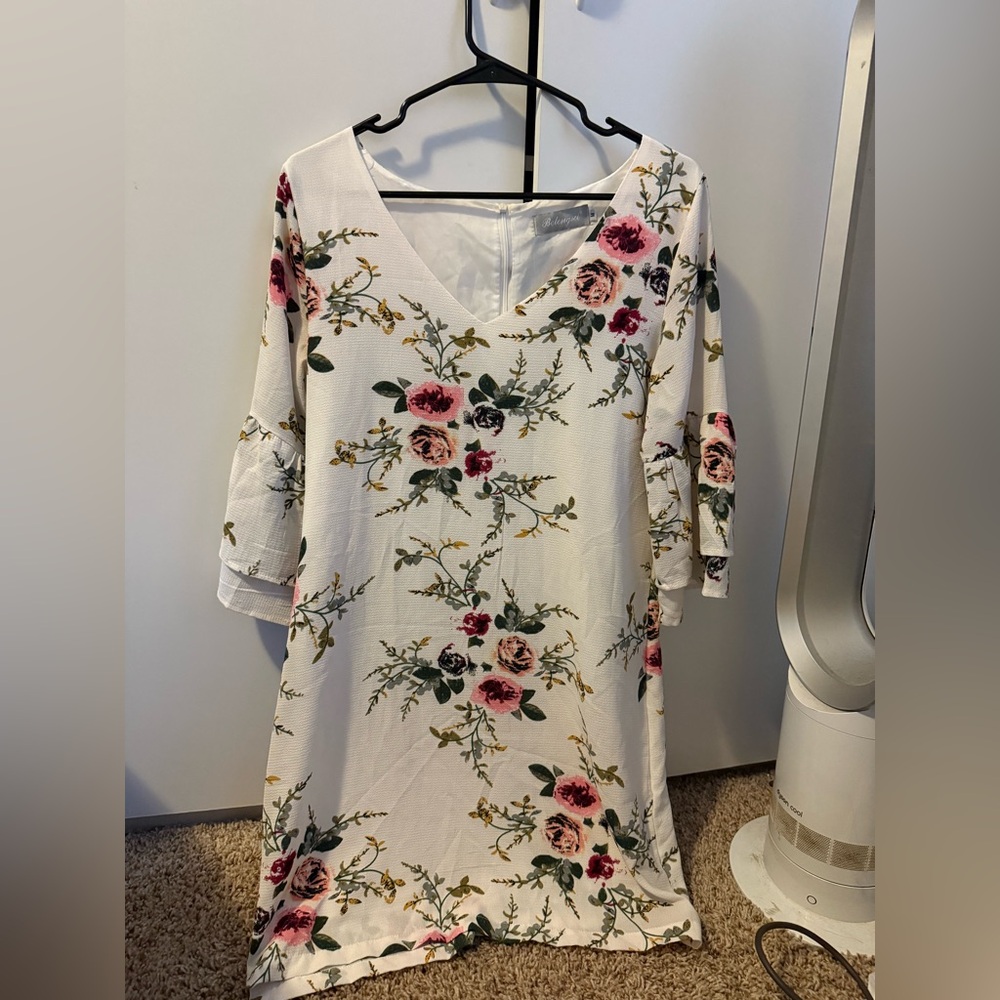 Floral V-Neck Dress with 3/4 Sleeves
